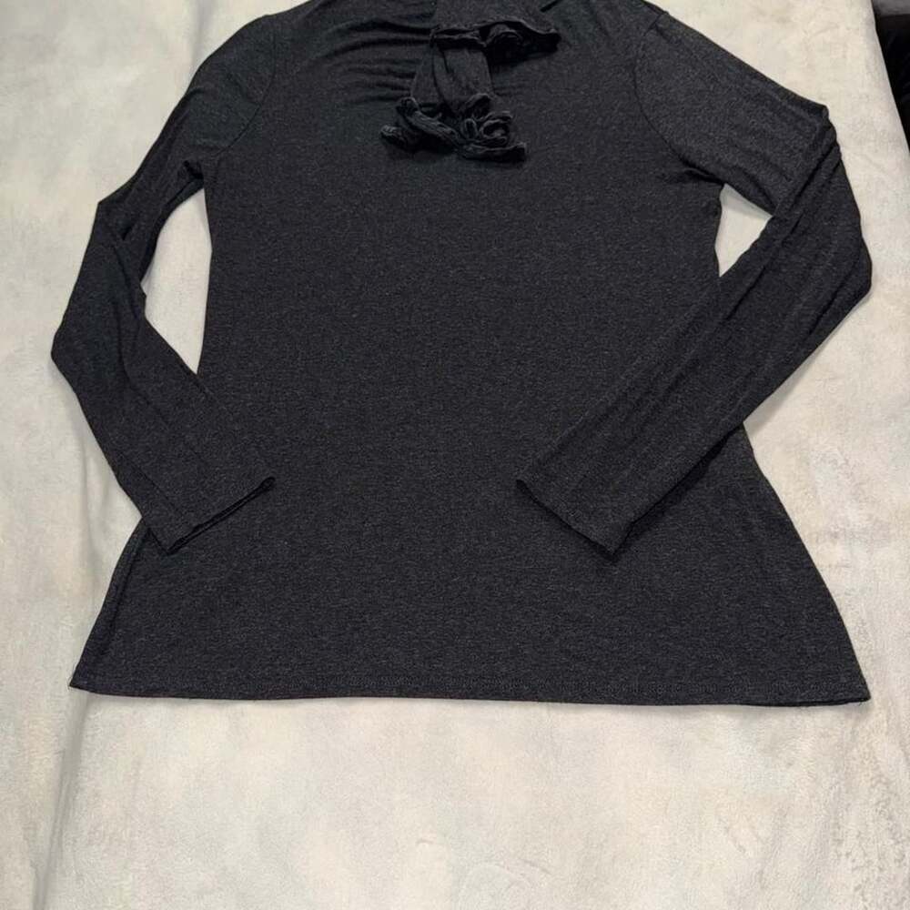 Gender Bias Dark Gray Ruffle Neck Long Sleeve Top